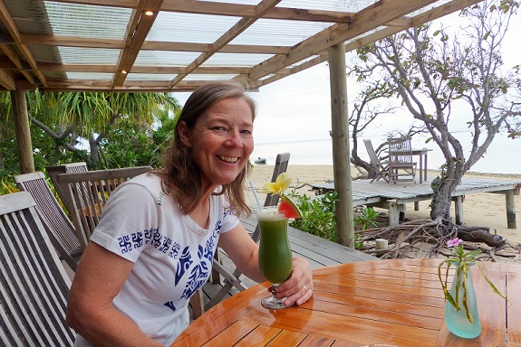 Alison enjoying a cocktail at the Fafa Island Resort